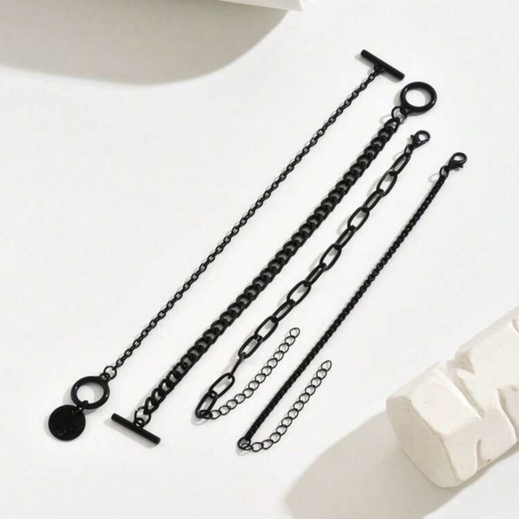 Black Toggle 4pc Chain Bracelet Set - Picture 3 of 3